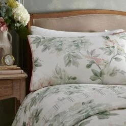 Campion Green And Coral Cotton Sateen Duvet Cover And Pillowcase Set 15 Campion Green And Coral Cotton Sateen Duvet Cover And Pillowcase Set -Home Luxe Studio 30858063 alt01