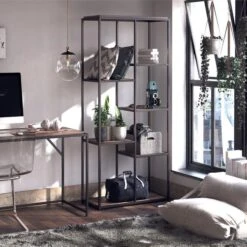 Quincy 5 Shelf Bookcase, Weathered Oak 12 Quincy 5 Shelf Bookcase, Weathered Oak -Home Luxe Studio 30860052 alt02