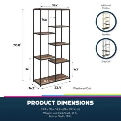 Quincy 5 Shelf Bookcase, Weathered Oak 17 Quincy 5 Shelf Bookcase, Weathered Oak -Home Luxe Studio 30860052 alt09