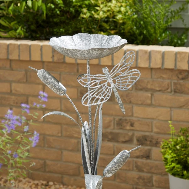 Silver Iron Dragonfly Bird Bath Stake 3 Silver Iron Dragonfly Bird Bath Stake