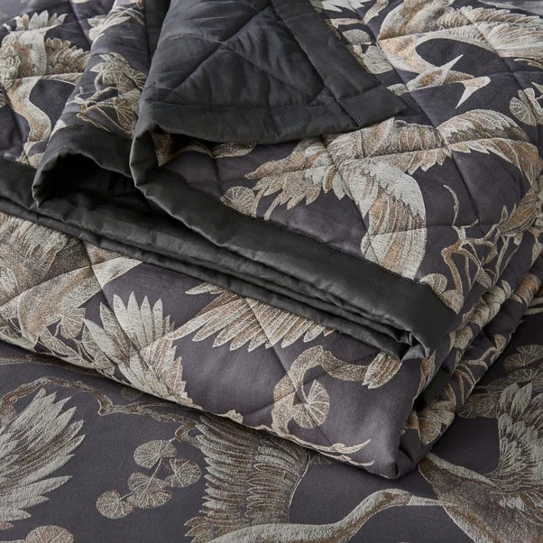 Dorma Gilded Crane Charcoal Bedspread 6 Dorma Gilded Crane Charcoal Bedspread - Image 4