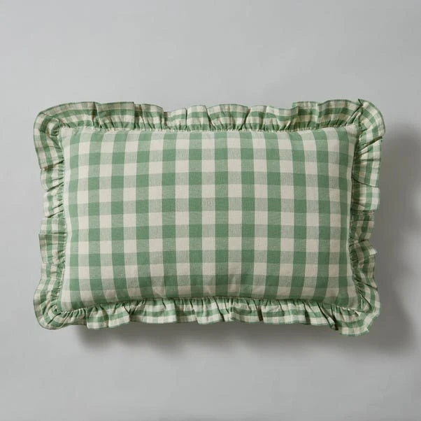Frilled Gingham Cushion Green 4 Frilled Gingham Cushion Green - Image 2