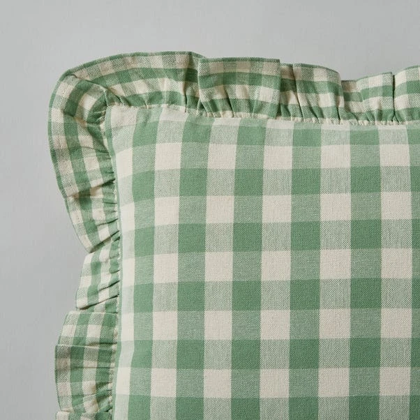 Frilled Gingham Cushion Green 5 Frilled Gingham Cushion Green - Image 3