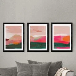Set Of 3 East End Prints Green & Pink Abstract Gallery Wall Framed Prints -Home Luxe Studio 30865510