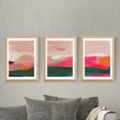 Set Of 3 East End Prints Green & Pink Abstract Gallery Wall Framed Prints -Home Luxe Studio 30865515
