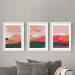 Set Of 3 East End Prints Green & Pink Abstract Gallery Wall Framed Prints -Home Luxe Studio 30865516
