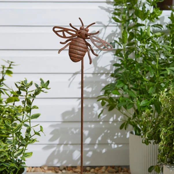 Rusted Iron Bee Stake 3 Rusted Iron Bee Stake