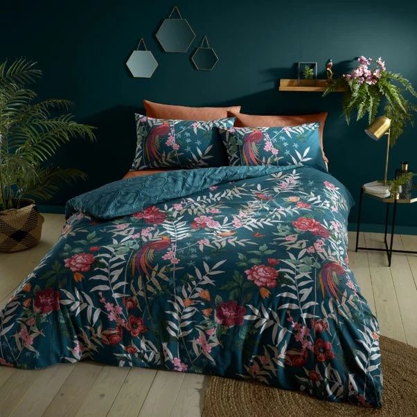 Catherine Lansfield Tropical Floral Birds Reversible Green Duvet Cover & Pillowcase Set 11 Catherine Lansfield Tropical Floral Birds Reversible Green Duvet Cover & Pillowcase Set - Image 9