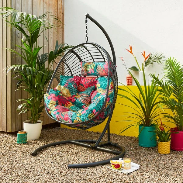 Black Egg Chair With Tropical Cushion 3 Black Egg Chair With Tropical Cushion