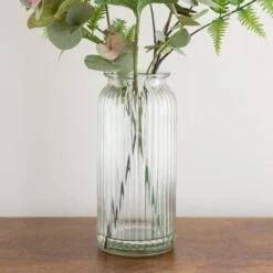 Artificial Green Hydrangea And Eucalyptus Bouquet In Ribbed Glass Vase 7 Artificial Green Hydrangea And Eucalyptus Bouquet In Ribbed Glass Vase -Home Luxe Studio 30869585 alt02