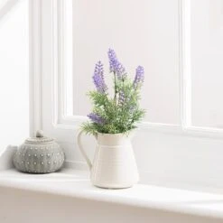 Artificial Lavender In Cream Ceramic Jug