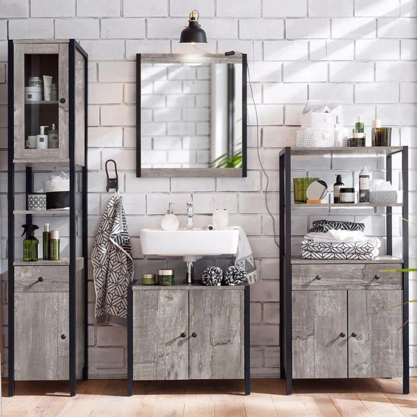 Colton Concrete Effect Tallboy Storage Unit With Mirrored Door 4 Colton Concrete Effect Tallboy Storage Unit With Mirrored Door - Image 2