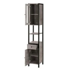Colton Concrete Effect Tallboy Storage Unit With Mirrored Door 8 Colton Concrete Effect Tallboy Storage Unit With Mirrored Door -Home Luxe Studio 30869873 alt03