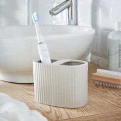 Ceramic Ribbed Electric Toothbrush Holder -Home Luxe Studio 30870206