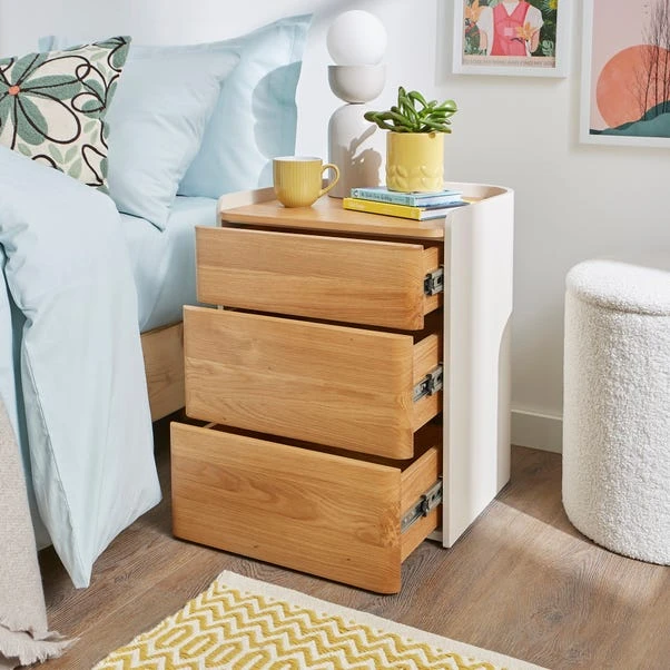 Reggie 3 Drawer Bedside Table, Oak Effect 4 Reggie 3 Drawer Bedside Table, Oak Effect - Image 2