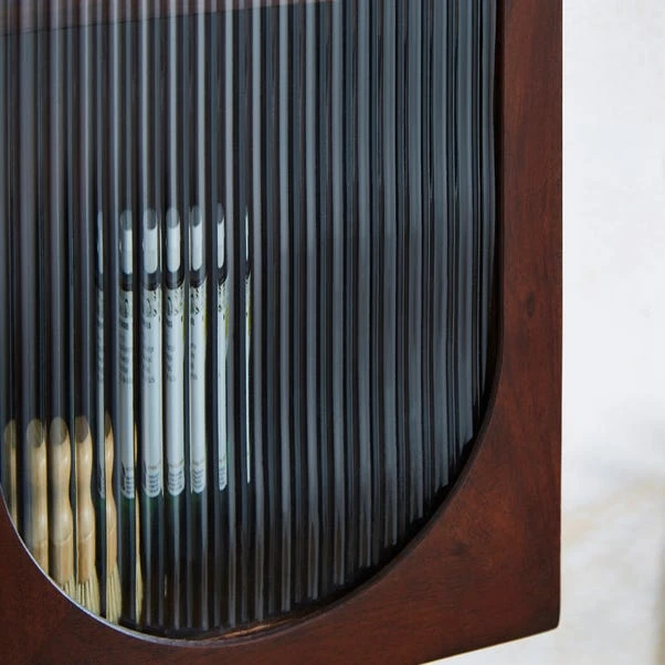 Elias Wall Cabinet, Acacia Wood, Mirror And Reeded Glass 5 Elias Wall Cabinet, Acacia Wood, Mirror And Reeded Glass - Image 3