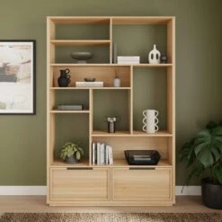 Hardy Wide Bookcase With 2 Drawers, Oak Effect