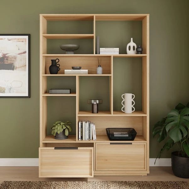 Hardy Wide Bookcase With 2 Drawers, Oak Effect 4 Hardy Wide Bookcase With 2 Drawers, Oak Effect - Image 2