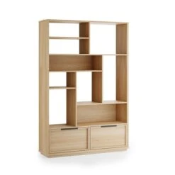 Hardy Wide Bookcase With 2 Drawers, Oak Effect 16 Hardy Wide Bookcase With 2 Drawers, Oak Effect -Home Luxe Studio 30874521 alt08