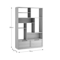 Hardy Wide Bookcase With 2 Drawers, Oak Effect 17 Hardy Wide Bookcase With 2 Drawers, Oak Effect -Home Luxe Studio 30874521 alt09