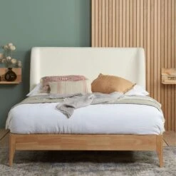 Halfden Wooden Bed Frame, Boucle 30 Halfden Wooden Bed Frame, Boucle -Home Luxe Studio 30879440 alt01