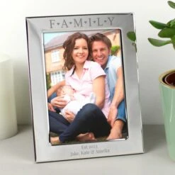 Personalised Silver Family And Hearts Portrait Photo Frame