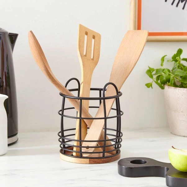 Acacia Black Utensil Pot 3 Acacia Black Utensil Pot