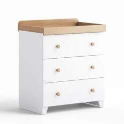 Little Acorns Classic Oak Effect Cot Bed And 3 Drawer Chest Nursery Set -Home Luxe Studio 30892457 alt04
