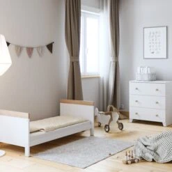 Little Acorns Classic Oak Effect Cot Bed And 3 Drawer Chest Nursery Set -Home Luxe Studio 30892457 alt06