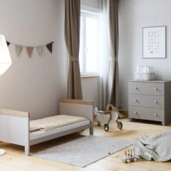 Little Acorns Classic Oak Effect Cot Bed And 3 Drawer Chest Nursery Set -Home Luxe Studio 30892460 alt06