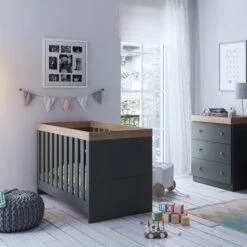 Little Acorns Burlington Cot Bed And 3 Drawer Chest Nursery Set -Home Luxe Studio 30892466