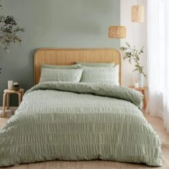 Catherine Lansfield Seersucker Reversible Duvet Cover & Pillowcase Set -Home Luxe Studio 30892710
