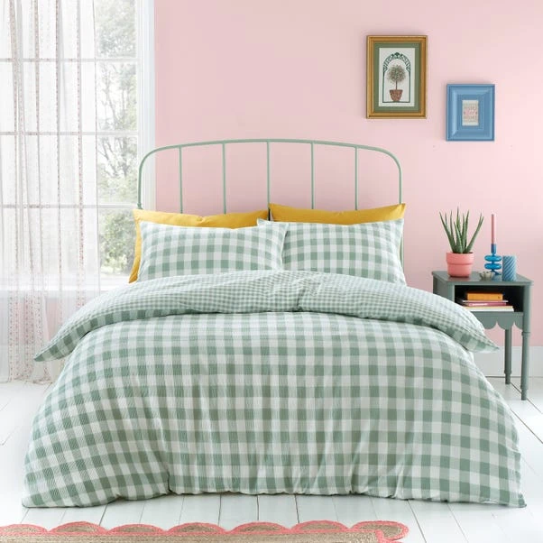 Catherine Lansfield Seersucker Gingham Check Duvet Cover & Pillowcase Set 8 Catherine Lansfield Seersucker Gingham Check Duvet Cover & Pillowcase Set - Image 6