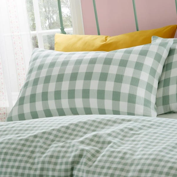 Catherine Lansfield Seersucker Gingham Check Duvet Cover & Pillowcase Set 5 Catherine Lansfield Seersucker Gingham Check Duvet Cover & Pillowcase Set - Image 3