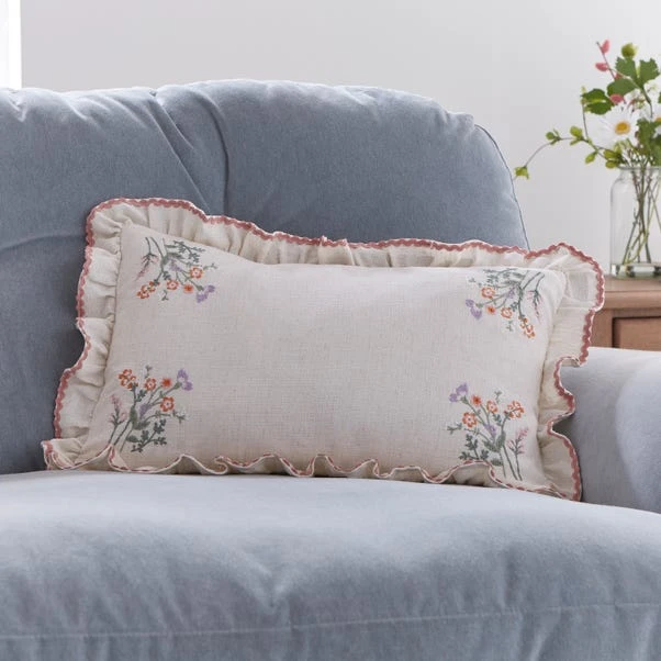 Primrose Floral Ruffle Edge Rectangular Cushion 3 Primrose Floral Ruffle Edge Rectangular Cushion