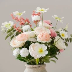 Artificial Rose Bouquet In Washed Grey Resin Vase -Home Luxe Studio 30895000 alt02