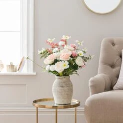 Artificial Rose Bouquet In Washed Grey Resin Vase -Home Luxe Studio 30895000 alt03