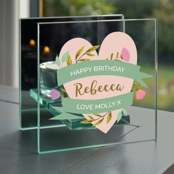 Personalised Floral Heart Mirrored Glass Tealight Holder 5 Personalised Floral Heart Mirrored Glass Tealight Holder - Image 3