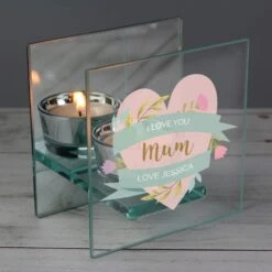 Personalised Floral Heart Mirrored Glass Tealight Holder 10 Personalised Floral Heart Mirrored Glass Tealight Holder -Home Luxe Studio 30897488 alt03
