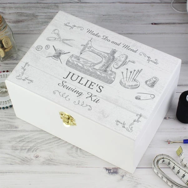 Personalised Sewing Kit White Wooden Memory Box 4 Personalised Sewing Kit White Wooden Memory Box - Image 2
