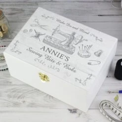 Personalised Sewing Kit White Wooden Memory Box 9 Personalised Sewing Kit White Wooden Memory Box -Home Luxe Studio 30897518 alt02