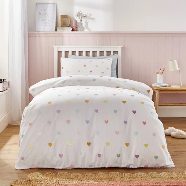 Embroidered Hearts Single Duvet Cover And Pillowcase Set 3 Embroidered Hearts Single Duvet Cover And Pillowcase Set
