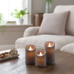 Set Of 3 Black Tea & Patchouli LED Pillar Candles