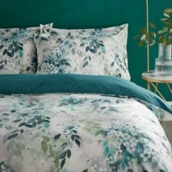 Flo Trailing Leaf Teal Luxury Velvet Duvet Cover And Pillowcase Set -Home Luxe Studio 30901195 alt01