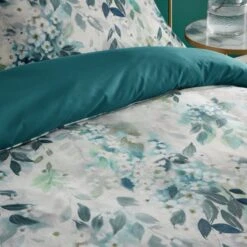 Flo Trailing Leaf Teal Luxury Velvet Duvet Cover And Pillowcase Set -Home Luxe Studio 30901205 alt06