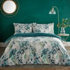 Flo Trailing Leaf Teal Luxury Velvet Duvet Cover And Pillowcase Set -Home Luxe Studio 30901209