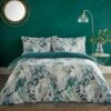 Flo Trailing Leaf Teal Luxury Velvet Duvet Cover And Pillowcase Set