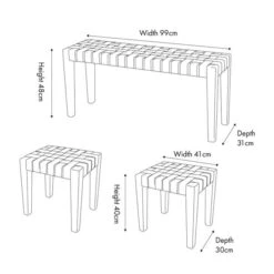Pacific 2 Seater Claudio Leather Bench And Stools Set, Mango Wood -Home Luxe Studio 30907191 alt09