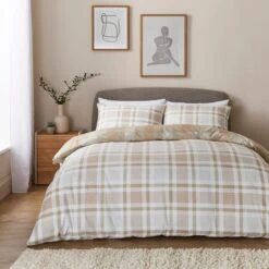 Grey Natural Check Brushed Cotton Fitted Sheet -Home Luxe Studio 30907859 alt01