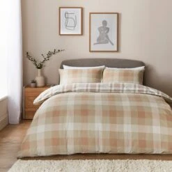 Grey Natural Check Brushed Cotton Duvet Cover And Pillowcase Set -Home Luxe Studio 30907865 alt02